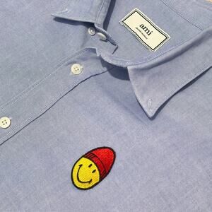 Ami x Smiley Shirt Mens 42 Light Blue Oxford Button Down Alexandre Mattiussi